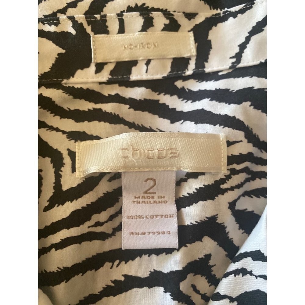 Chicos Black White Zebra Animal Print Button Up Shirt Size 2 (12/14) - Picture 2 of 5